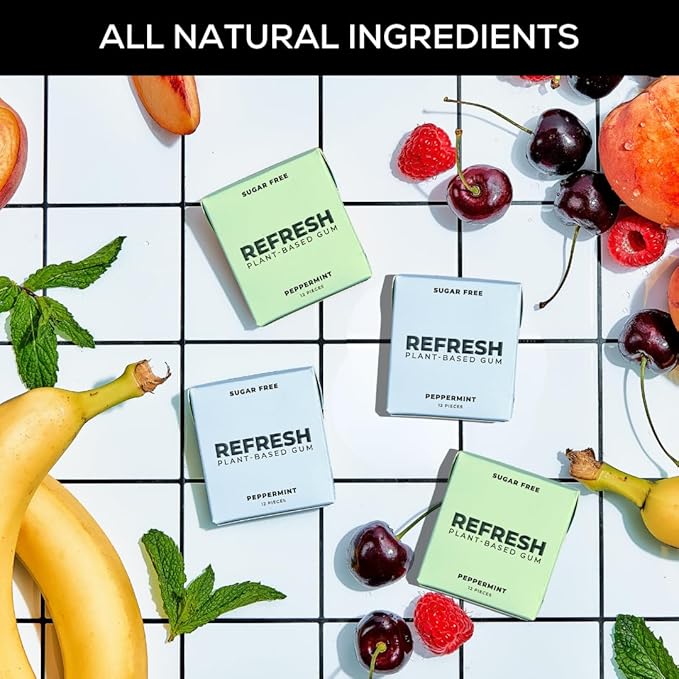 Refresh Gum, Xylitol, Natural, Sugar Free, Aspartame Free, Plastic Free, Natural Flavors & Organic Ingredients, Non GMO, Gluten Free, Vegan, Peppermint & Garden Mint