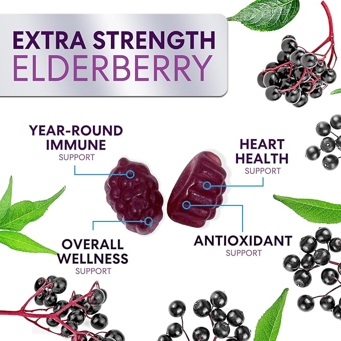 Sambucus Elderberry Immune Support Gummies for Kids & Adults, Elderberry Extract Gummy with Vitamins with Vitamin C, D3, Zinc, Immune Health Support Gummy Supplement, Black Elder Berry - 120 Gummies