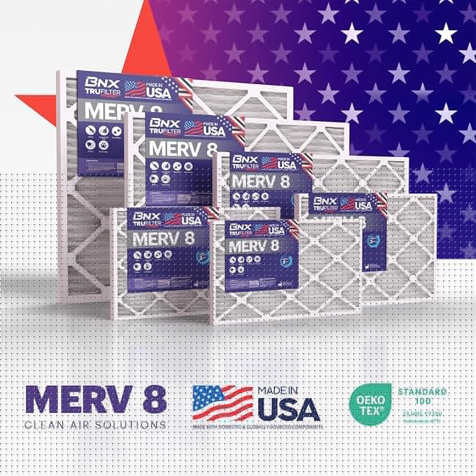 BNX TruFilter 16x25x4 (15.5’’ x 24.5’’ x 3.63‘’ Slim Fit) MERV 8 Air Filter 2-Pack - MADE IN USA - Air Conditioner Furnace Filters HVAC AC Furnace Filters for Dust, Pet, Mold, Pollen MPR 600-700 FPR 5