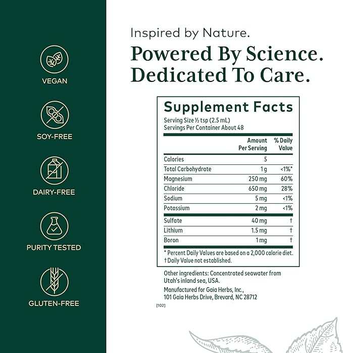 Gaia Herbs Pro Liquid Magnesium with Trace Minerals - Cellular Energy & DNA Production Support Supplement - Liquid Health Supplement with Boron Lithium Orotate & Potassium - 4 fl oz (48 Servings)