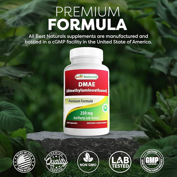 Best Naturals DMAE Supplement 250 mg 180 Capsules - Dimethylaminoethanol Bitartrate
