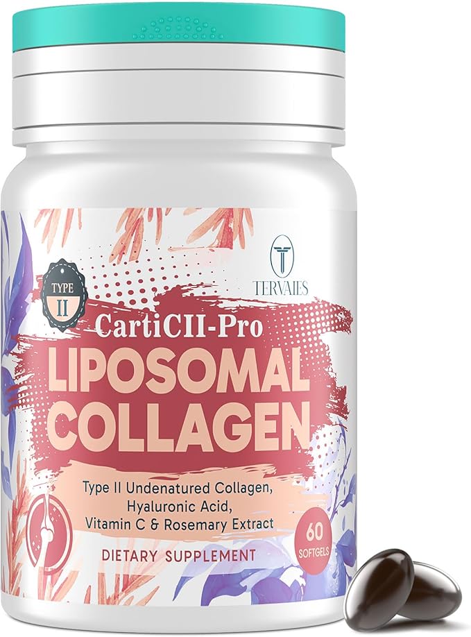Liposomal Collagen Joint Support Supplement - Undenatured Type II Collagen for Men & Women with Hyaluronic Acid & Vitamin C for Joints Health & Mobility, 60 Softgels