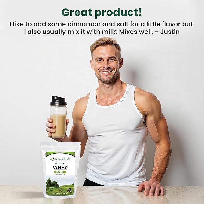 Z Natural Foods Grass-Fed Whey Protein Concentrate - Clean Whey Protein Powder from New Zealand - Cold Processed Pure Whey Protein with Essential Amino Acids for Nutrition & Fitness, Unflavored, 1 lb