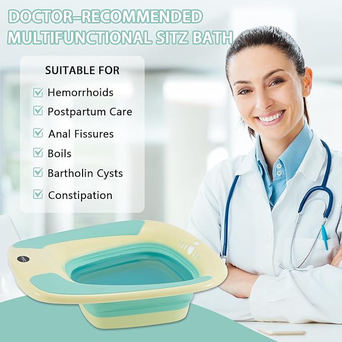Sitz Bath, Sitz Bath for Toilet Seat, Sitz Bath for Hemorrhoids, Sitz Bath for Postpartum Care, Toilet Basin for Women Men Adults, Sits Bath Soak Salts Tub, Hip Bath Bowl, Portable, Green