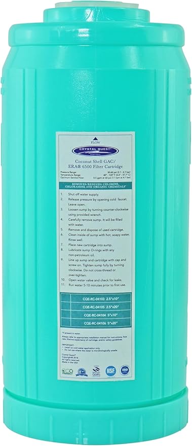 Crystal Quest GAC Coconut Shell Water Filter Cartridge - Reduces Chlorine & Chloramines, Long-Lasting Performance, Durable Construction, Enhanced Filtration for Crystal Quest Systems 4-5/8ā x 9-3/4ā