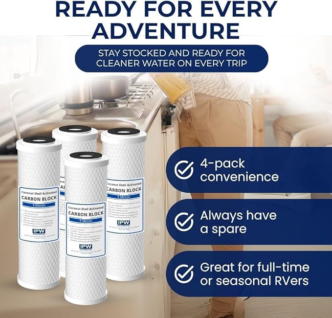 IPW Industries Inc. | 4-Pack Flow-Pur 8 (WCBCS-975-RV) Water Filter Replacement and Water Purifier Activated Carbon Filter for RV Water Filter System