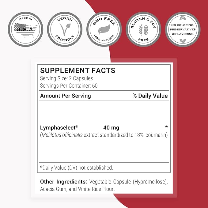 Supersmart - Lymphatonic 40mg per Day - Lymphatic Drainage Supplement - Melilotus Officinalis | Non-GMO & Gluten Free - 120 Vegetarian Capsules