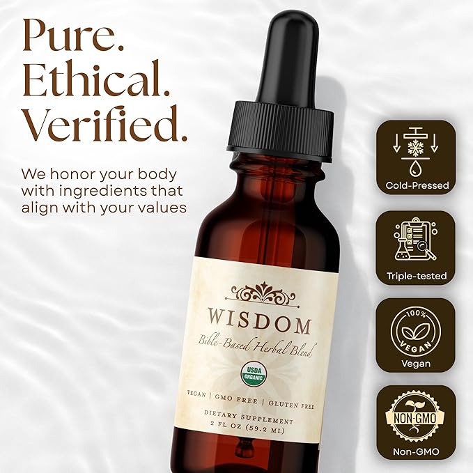 Organic Turmeric, Frankincense and Myrrh – Herbal Supplement Blend for Energy, Detox, Focus, Immunity & Stress – Non-GMO Vegan Tonic with Milk Thistle – Wisdom Bible Based Blend – 2oz Liquid Drops