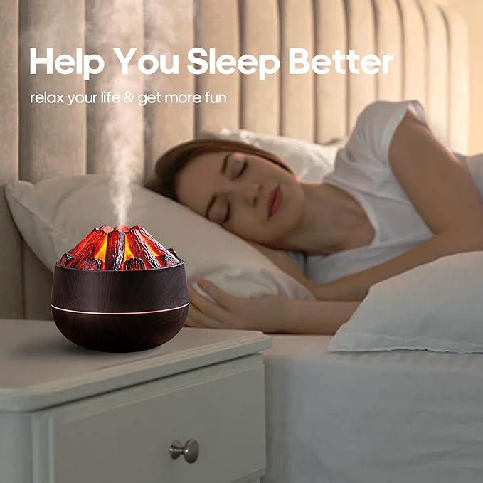 Flame Essential Diffuser Bonfire Humidifier 300ml Ultra-Quiet Auto-Off Aromatherapy Diffuser Campfire Flame Fire Diffuser for Home, Office or Gym- Black