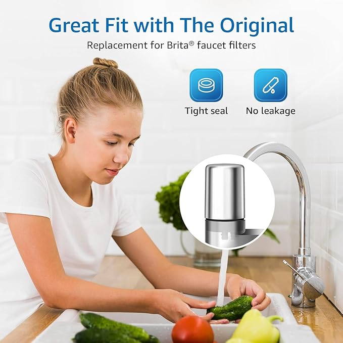 Filterlogic Faucets Filter Cartridge, Replacement for Brita® Filter, Brita® 36311 On Tap Water Filtration System, FR-200, FF-100, 100 Gallons, Chrome (2 Packs)