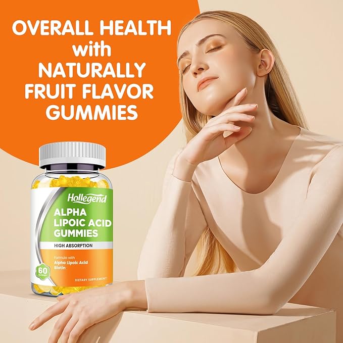 Alpha Lipoic Acid Gummies 1000Mg with Biotin, High Absorption Chewable ALA Supplement for Antioxidant, Brain Health and Nerve Support, Pineapple Flavor, Sugar Free, 60 Chews