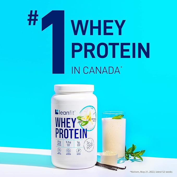LeanFit WHEY Protein Natural Vanilla – 100% Whey Protein Powder, 24g Protein Per Serving – Grass-Fed, Gluten-Free, Low Carb, BCAAs, Amino Acid – 23 Servings, 1.83 Pound Tub