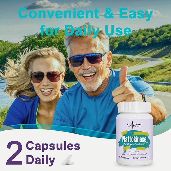 Nattokinase Supplement 10000FU with Organic Nattokinase, Serrapeptase, Bromelain, Curcumin, Vitamin E & Ginseng, Movement Comfort, 180 Capsules