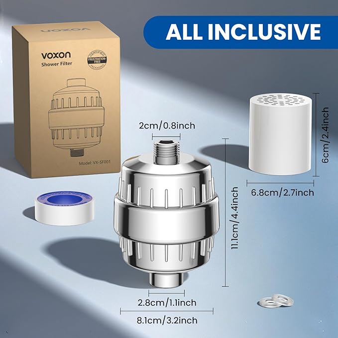 VOXON Shower Filter, 36-Stage Shower Head Filter for Hard Water High Output Filter to Remove 99.99% Impurities 97.45% Chlorine,Reduces Dry Itchy Skin Dandruff Eczema Improves Skin Hair