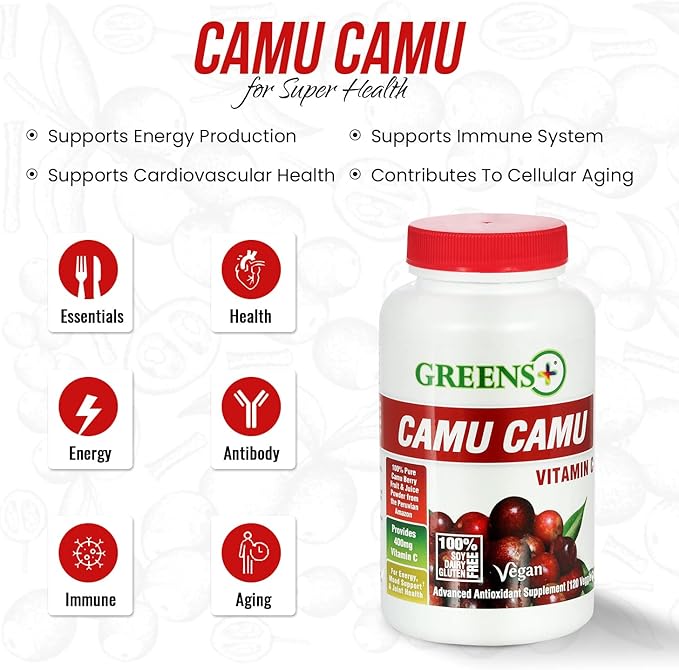 Greens+ SuperFruit Supplement, Amazon Camu Berry with Vitamins & Minerals, High ORAC Antioxidants, 400mg Natural Vitamin C, 120 Veggie Capsules