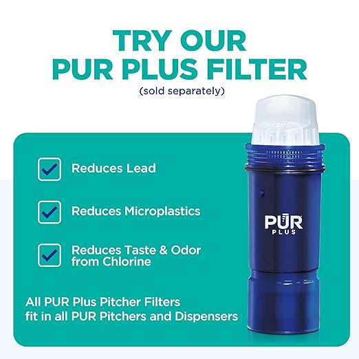 PUR Water Filter Pitcher Slim Design 8 Cup Capacity with 1 Filter, Dishwasher Safe, Faster Filtration, Water Purifier for Cleaner, Great Tasting Water, Ideal for Compact Space, Dorm Room, Violet