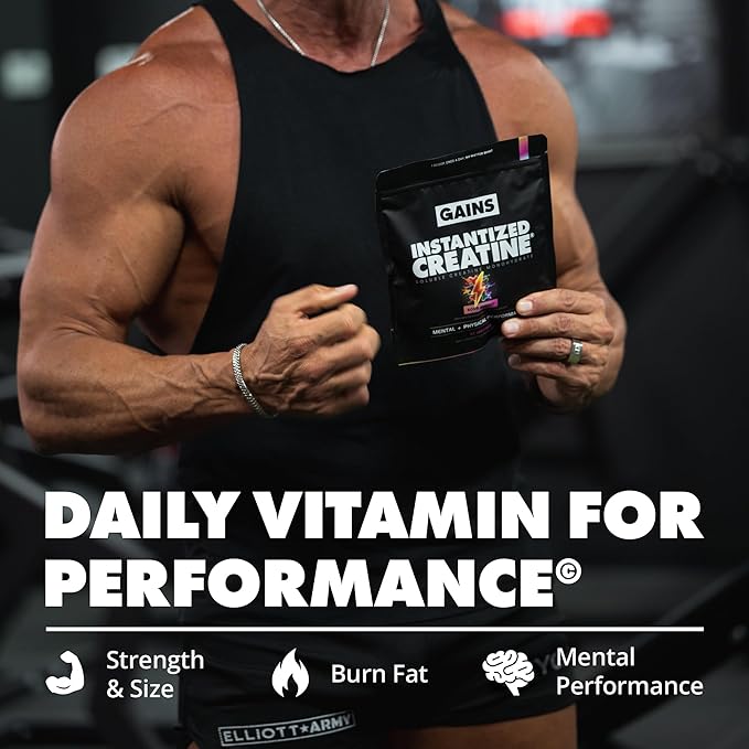 Gains in Bulk Instantized Creatine Monohydrate for Women and Men, Soluble Pre Workout Powder, Supports Muscle Building, Strength and Performance, Bodybuilding Supplements, Sour Gummy, 30 Servings