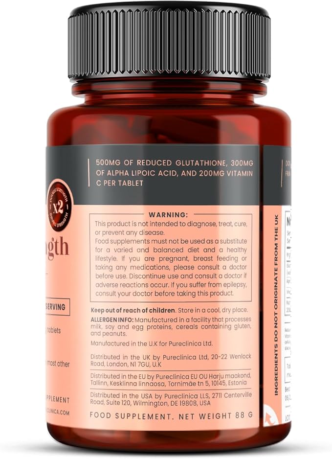 Glutathione 1000mg x 240 Tablets (4 Bottles of 60)- w/500mg Glutathione, 300mg ALA, and 200mg VIT C per Tablet