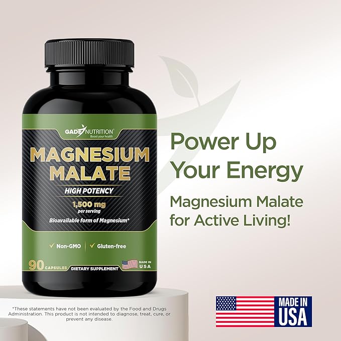 Gade Nutrition Magnesium Supplement as Magnesium Malate | Vegetable Capsules 1,500 mg Made with Calm Magnesium Powder | Magnesium Complex Made in USA