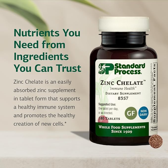 Standard Process Inc. Zinc Chelate - Whole Food Digestion and Digestive Health, and Skin Health with Beet Root and Zinc - 180 Tablets