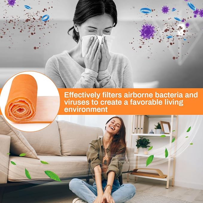 1 In x 25 In x 10 Ft Air Vent Filters Roll DIY Cut to Size Air Filter material Roll Orange and White Polyester Air Filter Media for HVAC Furnace Aquarium Window Floor Vent