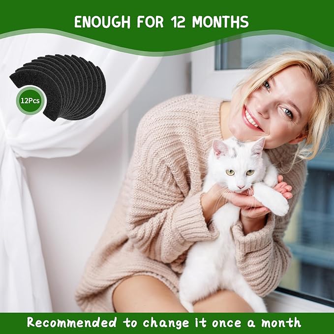 12 Pack Carbon Filters Compatible with Model 4, Cat Litter Box Filters Replacement to Absorb Odors Control Damp from Pets and Keep Home Fresh