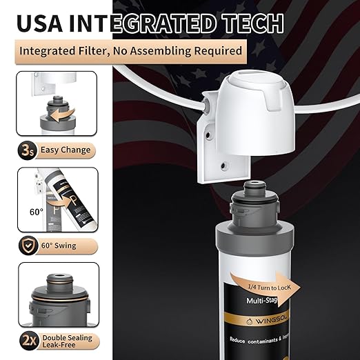 WINGSOL Under Sink Water Filter System with Faucet, Anti-Clogged Design, Reduces PFAS, Lead, Chlorine, Bad Taste, Sediment, NSF/ANSI 42&53, 8K Gallons, Easy Installation, Chrome Faucet