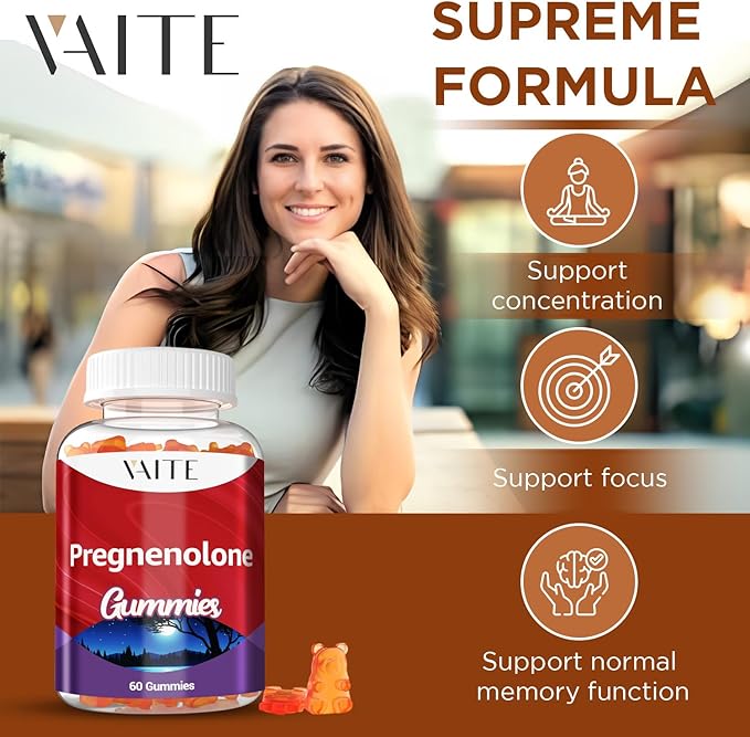 Pregnenolone Memory Supplement for Brain, Hormone Balance for Women and Men, Glycine Supplements, Happy Hormones, Non-GMO, Gluten Free, Cognitive, 60 Vegetarian Seniors and Adult Vitamin Gummies