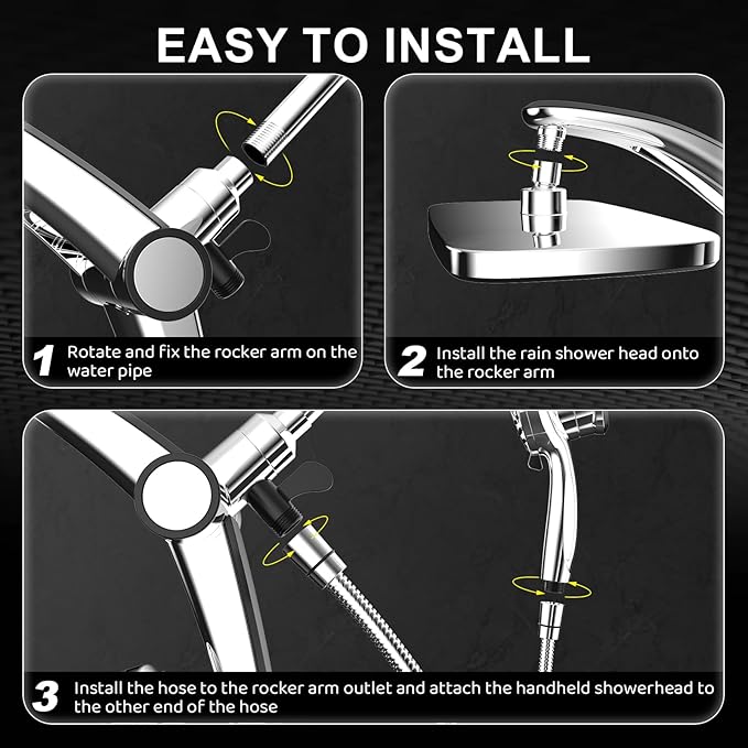 Rain Shower Head with Handheld High Pressure rainfall Shower Heads with Handheld Spray Combo Adjustable one-piece stand daul shower head Built-in Magnetic Docking and Power Jets
