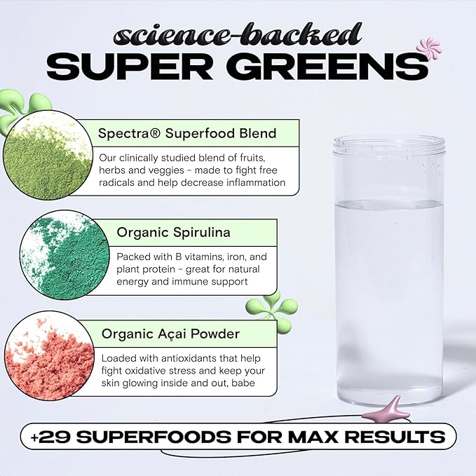 Kiala Nutrition Super Greens, Organic Greens Powder with Spirulina & Chlorella for Digestion, Gut Health, Immunity, Energy, Gluten Free, Vegan, Sugar Free, Spectra Blend, Orange Sherbet, 30 Servings