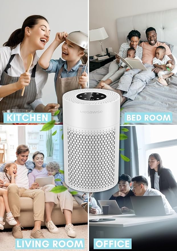MEGAWISE Air Purifier EPI235A for Small Rooms | H13 True HEPA Filter | Removes Dust, Smoke, Pet Hair | Ideal for Home, Office, Bedroom