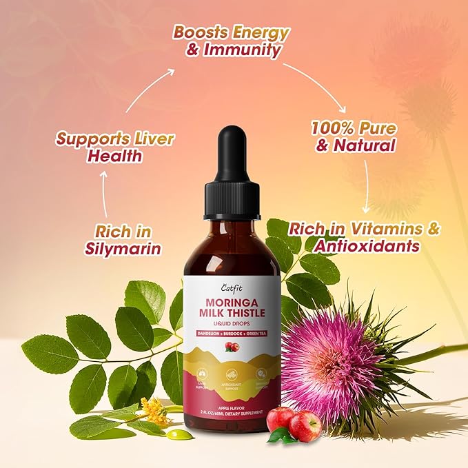 Milk Thistle Liver Detox Drops Apple Flavor โ Liver Cleanse Detox & Repair with Moringa, Dandelion, Burdock & Green Tea โ Herbal Liquid Supplement for Liver Support & Liver Health, Vegan, 2 Fl Oz