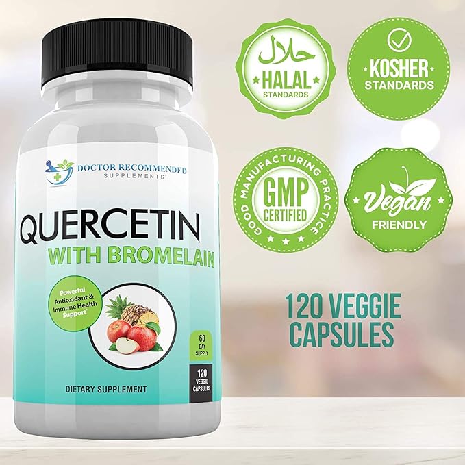 Quercetin 800mg w/Bromelain 165mg Per Serving- 120 Veggie Capsules-Full 60 Day Supply, Vitamin Supplement, Bioflavonoids, Gluten Free, Non-GMO (Pack of 3)
