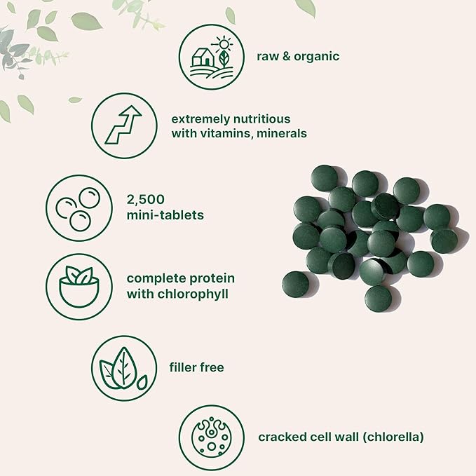 Micro Ingredients Organic Spirulina Chlorella Mini Tablets, 2,500 Tablets (8 Month Supply) | 50/50 Blend Superfood | Cracked Cell Wall for Better Absorption | Rich in Vegan Protein & Chlorophyll
