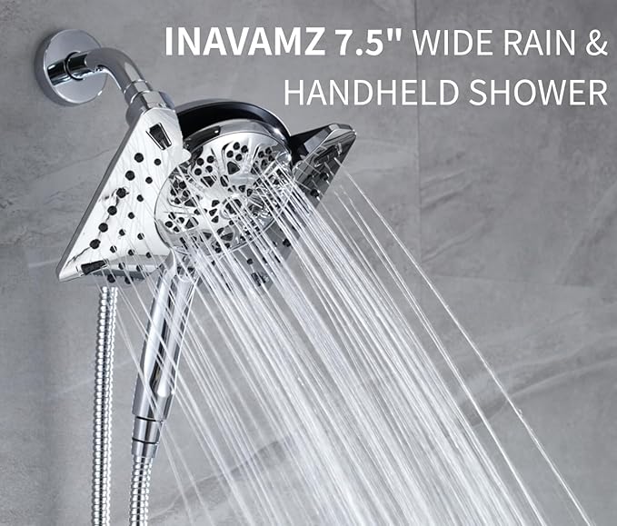 2.5 GPM Shower Head with Handheld: 2-in-1 High Pressure Shower Heads with Handheld Spray Combo 7.5" Rain Shower and 10 Spray Settings Handheld Shower Head, Detachable Showerhead with Hose