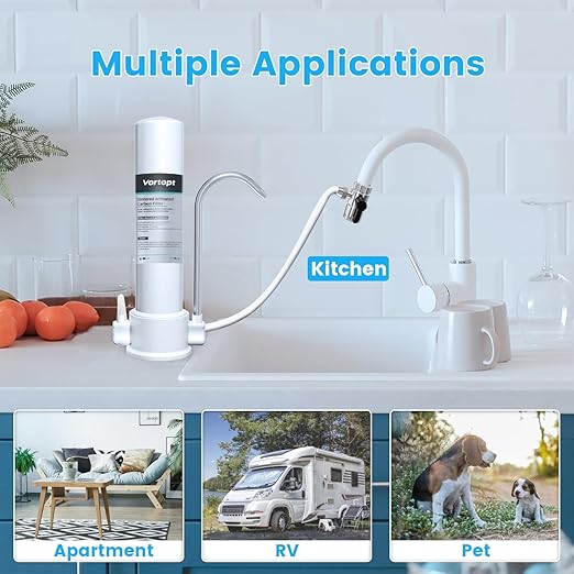 Countertop Water Filtration System - Faucet Water Filter for Sink - Water Purifier for Kitchen - Reduces Chlorine, Heavy Metals, Bad Odors - F8 - Includes 1 Filter
