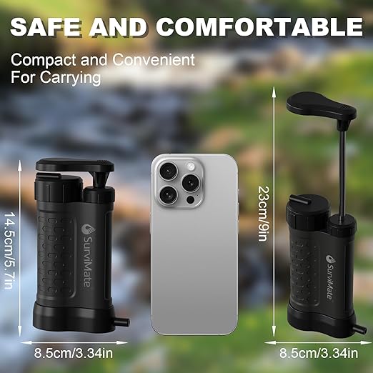 SurviMate Water Purifier Survival Pump,0.01 Micron 5-Stage Water Purifier System,Hand Pump Water Filter Portable Outdoor Emergency,Camping, Hiking, Backpacking