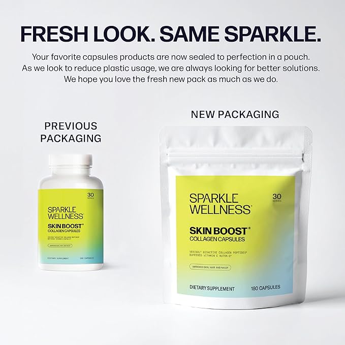 Sparkle Wellness Skin Boost Collagen Capsules (180 Pills) | 30 Days of 2500mg VERISOL Collagen Peptides & Vitamin C | Improves Skin Elasticity & Appearance of Fine Lines | Strengthens Hair & Nails