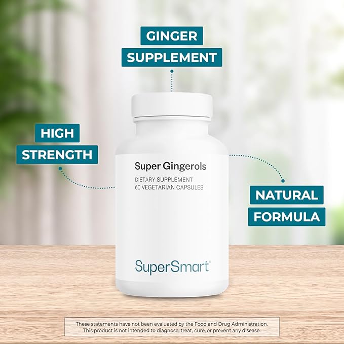 Supersmart - Super Gingerols 400mg per Day (High Potency 20% Gingerol) - Ginger Root Extract Supplement | Non-GMO & Gluten Free - 60 Vegetarian Capsules