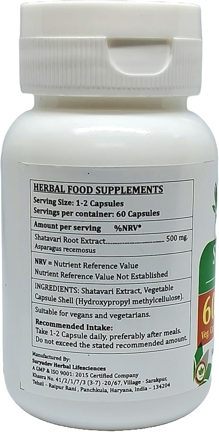 Generic Capsule Shatavari Forte (Asparagus racemosus) Capsules, Pack of 60 x 500 mg. Veg. Capsules (Set of 4)