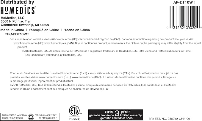 Homedics TotalClean Desktop Air Purifier – 360-Degree HEPA Filter for 128 Sq Ft, Small Air Purifier for Home Office, Bedroom and Workplace, 3 Speed Settings for Small Rooms, White