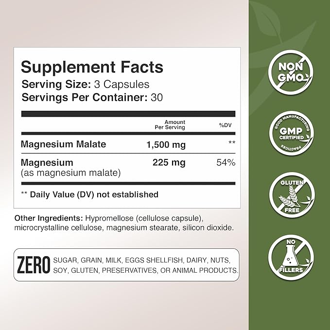 Gade Nutrition Magnesium Supplement as Magnesium Malate | Vegetable Capsules 1,500 mg Made with Calm Magnesium Powder | Magnesium Complex Made in USA