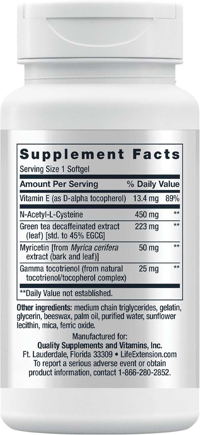 Life Extension GEROPROTECT® Ageless Cell™, Cellular Health, Healthy Aging, Vitamin E, N-Acetyl-L-cysteine, Green Tea Extract, myricetin, Gluten Free, Non-GMO, 30 softgels