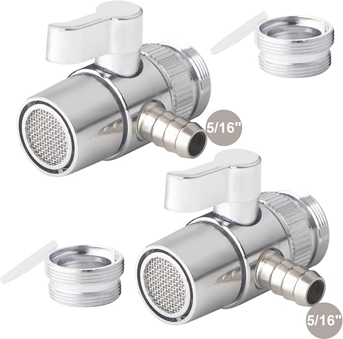 2 Pack Faucet Diverter Valve with Aerator for Countertop Water Filter,Faucet Adapter to 5/16"(8mm) barb outlet,Faucet Splitter for Water Diversion