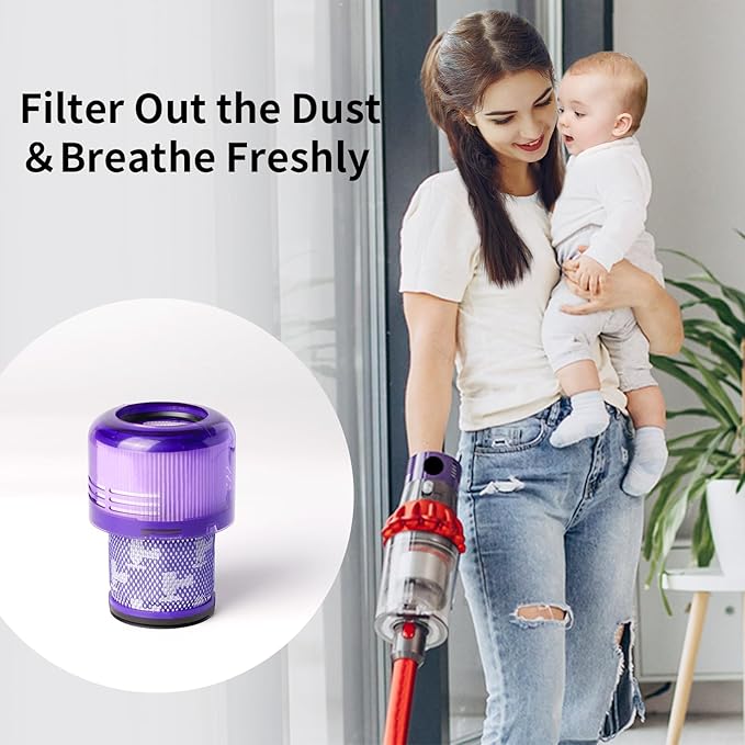 V11 Filter Replacement for Dyson V11 Torque Drive, V11 Animal V11 Complete V11 Extra V15 Detect Submarine Vacuums, Replace Part # 970013-02, 5 Pack Filters and 1 Clean Brush