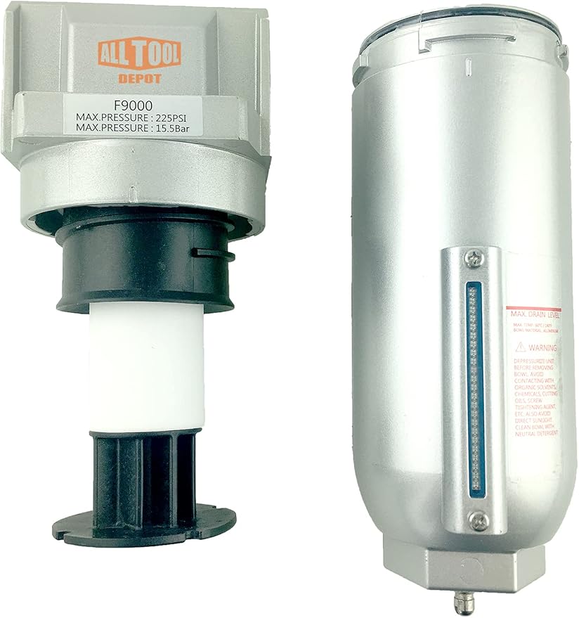 1" NPT SUPER DUTY Industrial Grade Particulate Filter/Water Trap For Air Compressor Compressed Air Lines, 5u With Metal Bowl (MANUAL DRAIN)