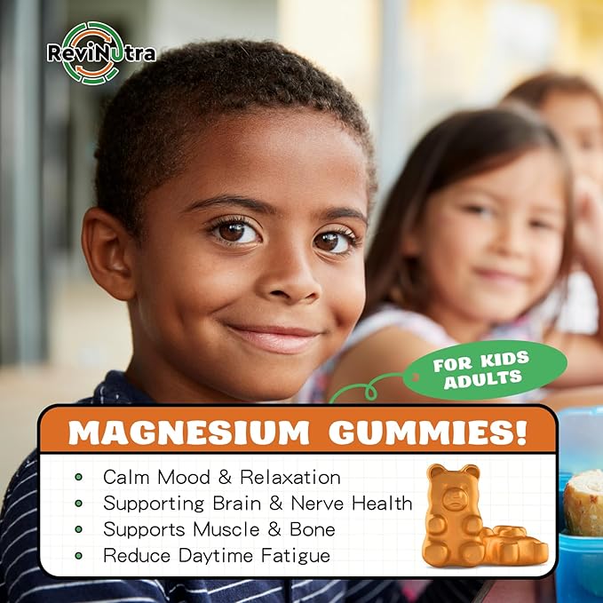 Magnesium Complex Gummies for Kids & Adults- Magnesium Glycinate Supplement- Support Calm Stress Relief, Bones, Mood Vegan- Sugar-Free Orange Flavor, 60 Gummies