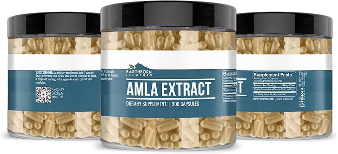 Earthborn Elements Amla Extract 200 Capsules, Pure & Undiluted, No Additives