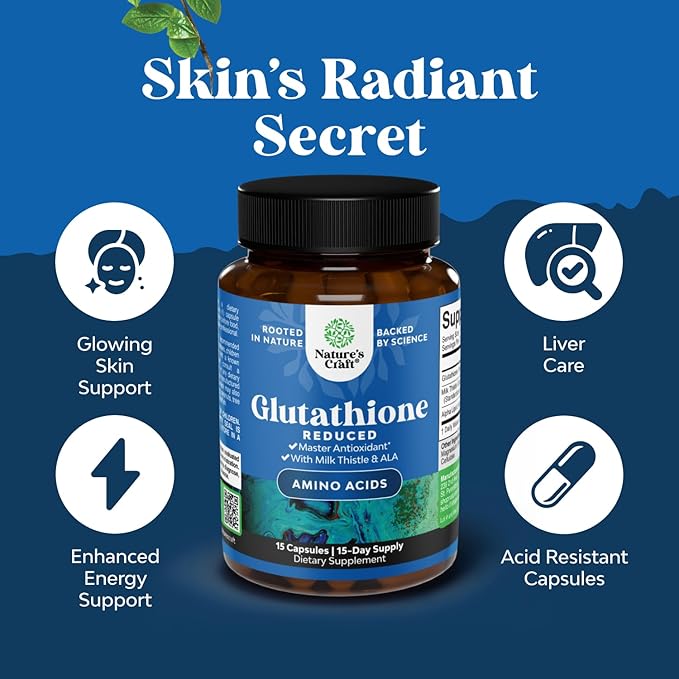 Reduced Glutathione Supplement with Milk Thistle - 500 mg per Serving Pure L Glutathione with Alpha Lipoic Acid & Milk Thistle Silymarin for Skin Radiance, Liver Support & Immune Support - 15 Count