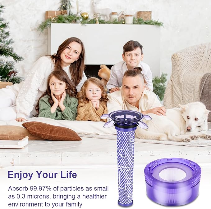 Upgraded V7 V8 Cordless Vacuum Cleaner Filter for Dyson V7 V8 Animal and V8 Absolute Cordless Vacuum, 4 Pre-Filters, 4 Post-Filters, 1 Brush, Compare to Part 965661-01 & 967478-01